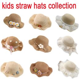 Berets Kids Straw Hats Collection Enfants Wide Brim Hat Summer Summer plage pliable Roll Up Floppy UV Protection Caps
