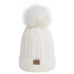 Bérets enfants hiver bonnet chapeau enfants chaud polaire doublé tricot épais casquette de ski avec pompon pour garçons filles