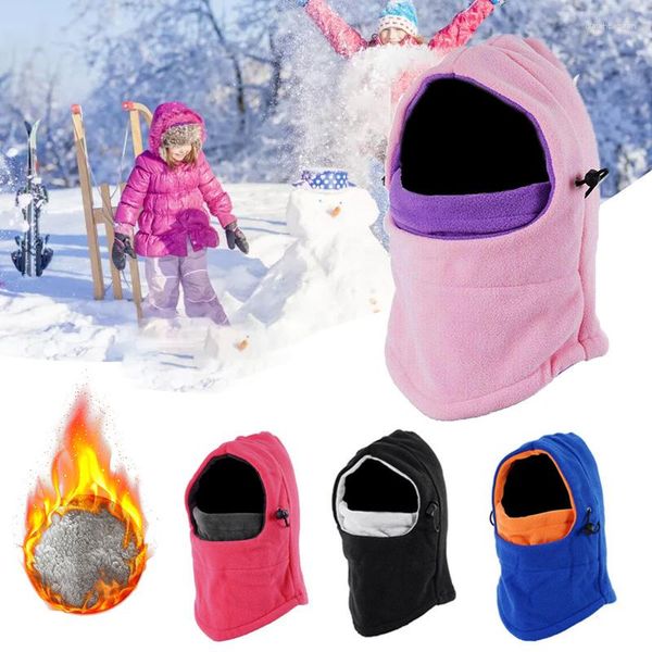 Bérets enfants hiver polaire cagoule chapeau thermique cou chaud masque de ski complet capuche casquette garçons filles enfants coupe-vent