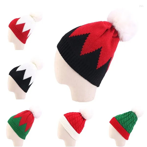 Bérets enfants hiver chaud noël tricot chapeau gros pompons balle Skullies casquettes enfant fille rouge Santa laine casquette bébé bonnet