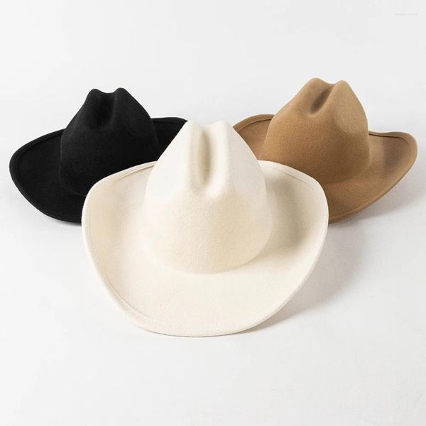 Boinas King Wheat 2023 Espectáculo de invierno Gorro de fieltro Mujeres Fedora Aleros curvos Retro Top al aire libre Mantener cálido sombrero de lana blanco