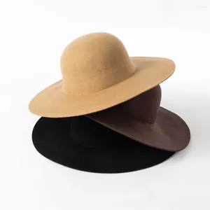 Boinas King Wheat Wide Big Brim Wool Black Dome Mujeres Fedora Stage Show Felt Cap 2024 Winter Lady Fashion Outdoor Keep Warm Top Hat