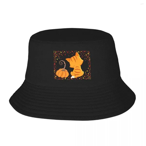 Boinas Gatito Con Una Calabaza Sombrero De Cubo Panamá Para Hombre Mujer Bob Sombreros Otoño Pescador Verano Playa Pesca Gorras Unisex