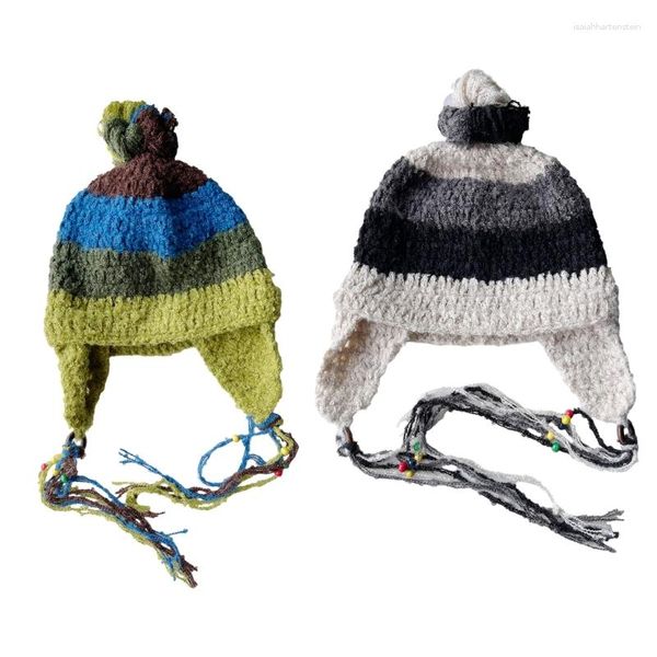 Bérets Bonnet tricoté pour étudiants adultes, coupe-vent, fait à la main, épais, protection des oreilles, garde au chaud, ski, cyclisme