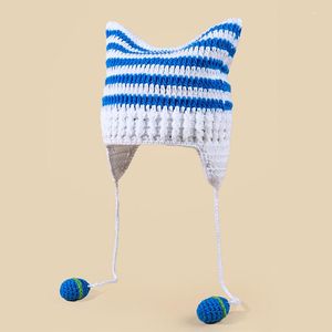 Bérets Bonnet tricoté pour femmes Y2K Anime oreille étoile Crochet fil de laine filles mode femme hiver adolescents chapeaux mignons
