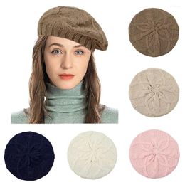 Berets de malha boina chapéu inverno quente macio engrossado mulheres elegante artista tricô casual abóbora lã boné