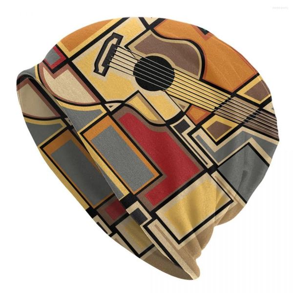 Bérets tricoté casquette femmes hommes printemps hiver élastique Funky fractale géométrique en forme avec guitare acoustique Art bonnets en gros