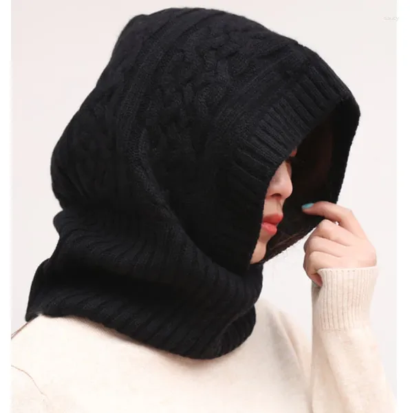 Bérets col tricoté avec chapeau pour automne hiver câble multifonctionnel italien épaissi chaud écharpe en cachemire femmes