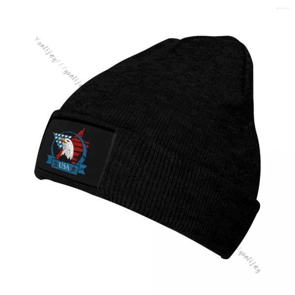 Bérets tricotés pour hommes et femmes, étiquette patriotique des États-Unis, casquette épaisse d'hiver