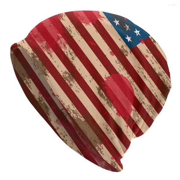 Bérets tricotés chapeau Grunge USA drapeau avec des éclaboussures de peinture casquette Bonnet accessoires pour adultes