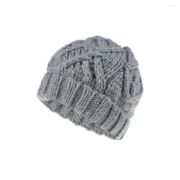 Bérets Chapeau Tricoté Motif Losange Élégant Doux Chaud Slouchy Épais Pour Hommes Et Femmes Gris Clair