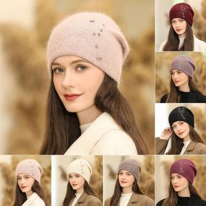 Bérets tricoté chapeau Slouchy couleur unie bon extensible strass décor garder au chaud femmes élégantes tricot crâne bonnet hiver