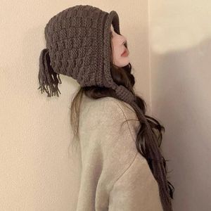 Bérets tricotés chapeau élégant hiver pour les femmes long gland bonnet avec élastique anti-dérapant conception douce protection de l'oreille respirant