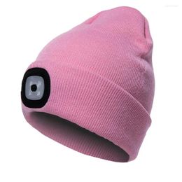 Bérets tricotés bonnet LED USB chapeau de charge avec 4 LED lumière pour hommes femmes phare tricot hiver tricot