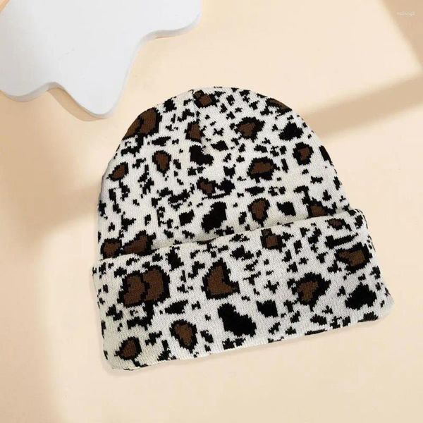 Boinas de punto sombrero térmico estampado gorro de punto sombreros para hombres mujeres grueso cálido invierno cráneo con vaca leopardo unisex streetwear