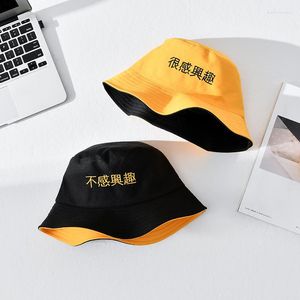 Berets Style Korea Double face usure brodée Hat de seau Fisherman CAP CRÉATIVE CORATION SUN CONCUTÉ