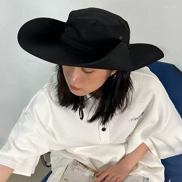 Boinas Coreanas Big Brim Bucket Hat Mujeres Verano Camping al aire libre Sombreros alpinos Hombres Casual Sombrilla Western Cowboy Cap Gorras Para Hombres