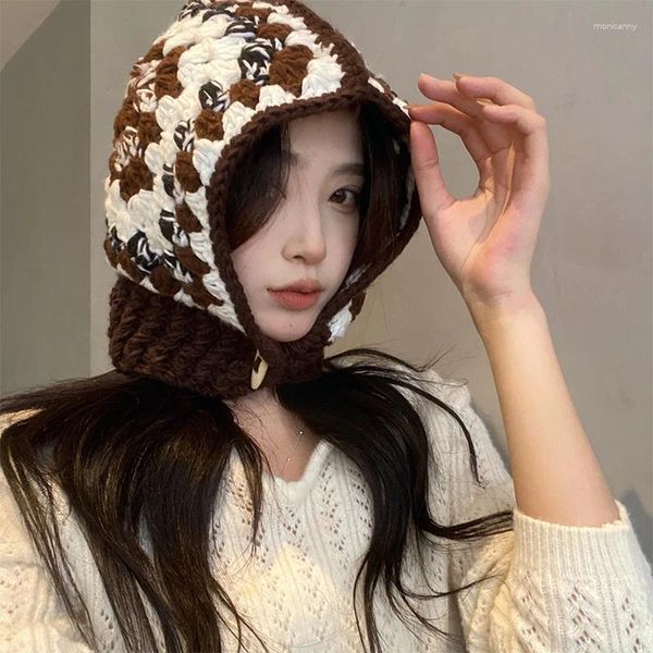 Bérets coréen bombardier chapeau conception de niche à la main épaisse aiguille tricot sorcière casquettes automne et hiver chaud oreille protecteur tête cagoule chapeaux