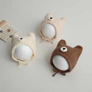 Boinas Oso de dibujos animados coreano Lindo sombrero de bebé Niños Invierno Cálido Protección para los oídos Gorros de punto Gorros para niños pequeños Sombreros de ganchillo Gorros