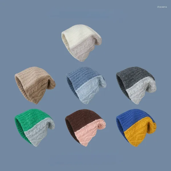 Bérets coréens bloc de couleur chapeaux pour femmes pour l'automne et l'hiver 2023 pull en tricot chaud mode casquettes froides hommes bonnets de protection des oreilles