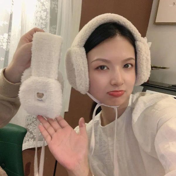 Bérets coréens mignons pour filles, sacs d'oreilles chauds, coupe-vent, ours pour femmes, cache-oreilles, bandeau chauffant, couvre-oreilles d'hiver
