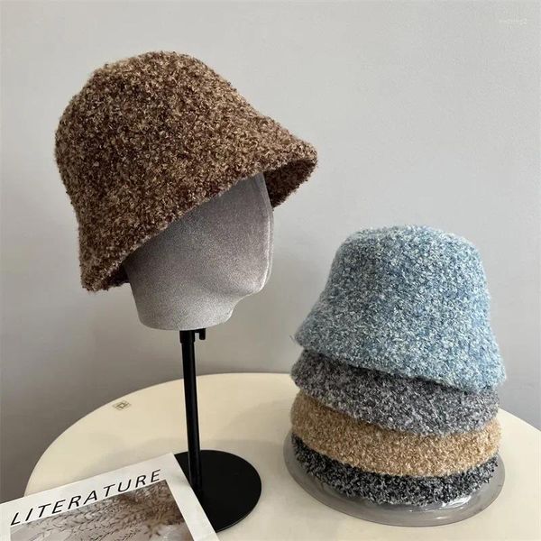 Bérets mode coréenne personnalisé couleur mélange cercle fil dôme seau chapeaux femmes hiver doux chaud rétro court bord bassin casquette
