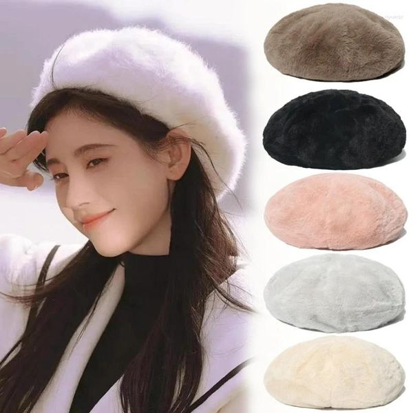 Beretas de moda coreana Mujeres pelarias Bereta Girls Otoño Invierno Bonnón sombreros retro faux pelaje elegante pintor británico gorra