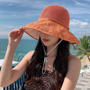 Baretten Koreaanse hoed Damesmode Reliëf Mesh Oogkleur Lijm Zonbescherming Zomer Reizen Vakantie Brede rand