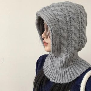 Baretten Koreaanse Ins Twist Gebreide Pullover Dameshoeden Herfst- en wintersjaal Geïntegreerde bivakmuts Cap Retro Warme nekbedekking Mutsen