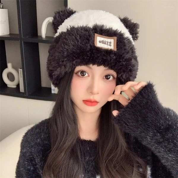 Berets Corée INS Version de Big Head Fashion Winter Patch Bear Migne Wool Hat Face polyvalent Face Small Kpop Kpop Skull Boneie Bonnet