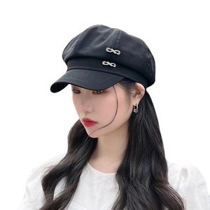 Beretten Koreaanse achthoekige hoeden voor vrouwen ins Rhinestone Beret vrouwelijke mode all-match Britse retro schilder cap witte zwarte hatberetten