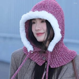 Bérets coréens en peluche épissage cagoule chapeaux et écharpe intégrés automne hiver cyclisme en plein air chaud bonnets tricotés pour les femmes