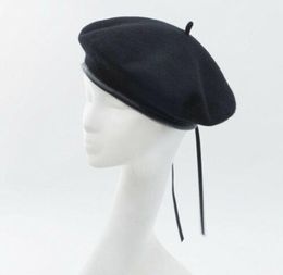 Boinas estilo coreano lana negra boina berina pintora artista sombreros caps ajustables capas956907333
