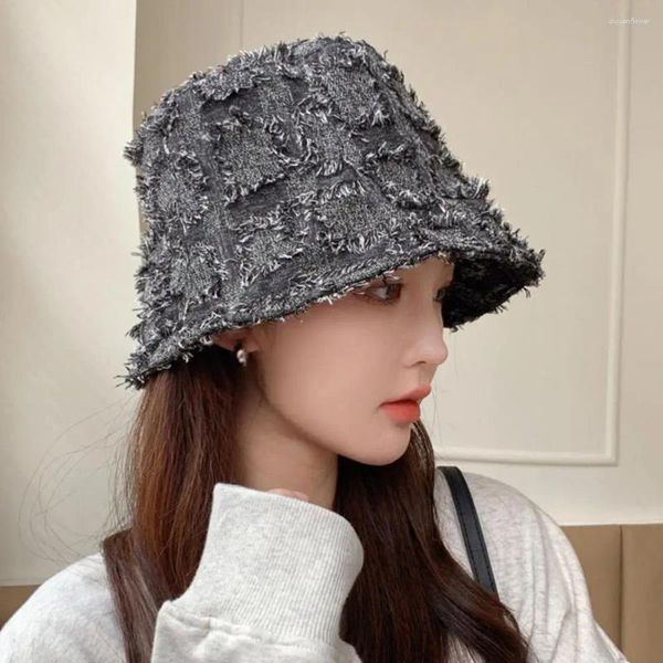 Bérets Style coréen Chapeau de pêcheur élégant hiver tendance bavure bord garniture dôme seau pour accessoires à la mode