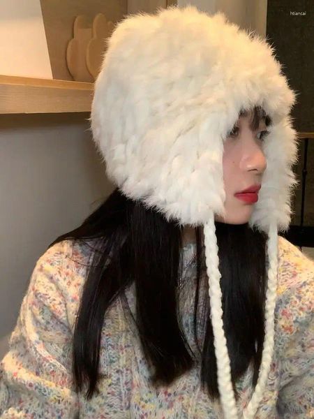 Bérets coréen doux fille blanc cheveux chapeau femmes automne et hiver chaud en peluche Bomber chapeaux mode femme accessoires à la mode