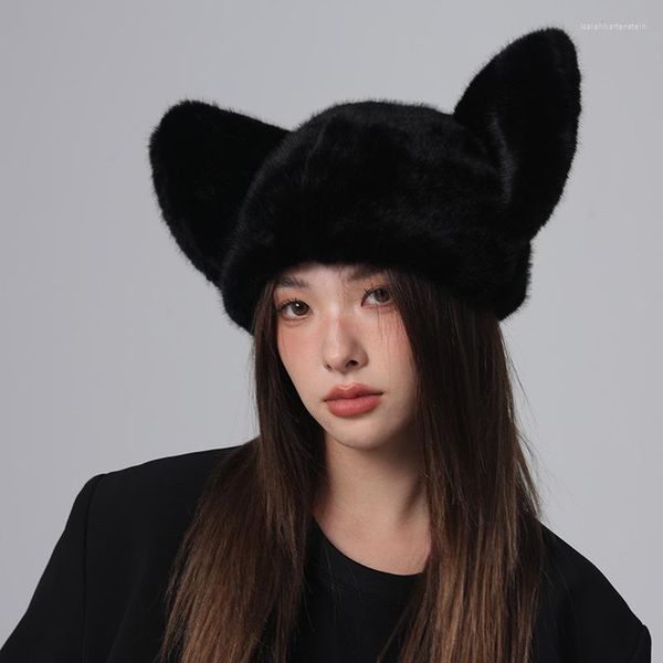 Boinas Versión coreana Ins Reducción de edad Orejas grandes Gorros Gorros Otoño e invierno Cálido Mostrar cara Dibujos animados Jersey Sombreros para hombres Mujeres