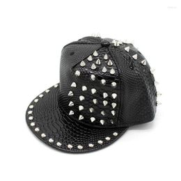 Beretten Koreaanse versie van het klinknageldnake Snake Skin Patroon PU Leer Baseball Cap Men and Women Parp Hip-Hop Flat Hat