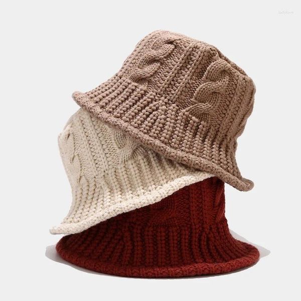 Boinas visera coreana sombrero de cubo pescador tejido a mano panama niña sombreros de sol para mujeres otoño e invierno lavabo de lana de punto