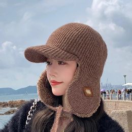 Bérets coréen hiver chapeau femmes velours épaissi tricoté casquette de baseball chaud extérieur coupe-vent protection de l'oreille bombardier chapeaux pour hommes