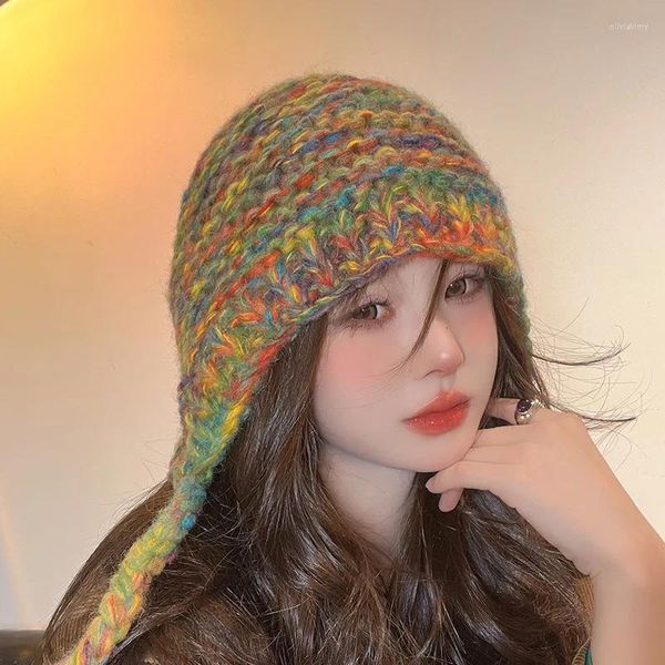 Bérets Femmes coréennes Automne et hiver Changement progressif de couleur Pull chaud Chapeau Mode Crochet tricoté Bonnet Bomber Bonnet