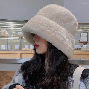 Baretten Koreaanse Vrouwen Dikker Pluche Emmer Hoed Winter Warm Imitatie Haar Hoeden Voor Platte Top Outdoor Visser Caps Gorras