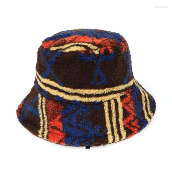 Boinas L5YA Vintage estilo étnico cordero lana felpa sombrero pescador sin maquillaje chica