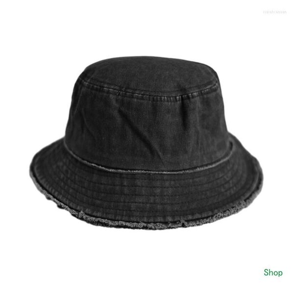 Bérets L5YC effiloché Design anti-uv seau chapeau réglable pêcheur pour adulte unisexe