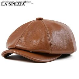 Bérets LA SPEZIA véritable cuir Newsboy C hommes haute qualité octogonale chapeau automne hiver béret véritable peau de vache plat CL231103