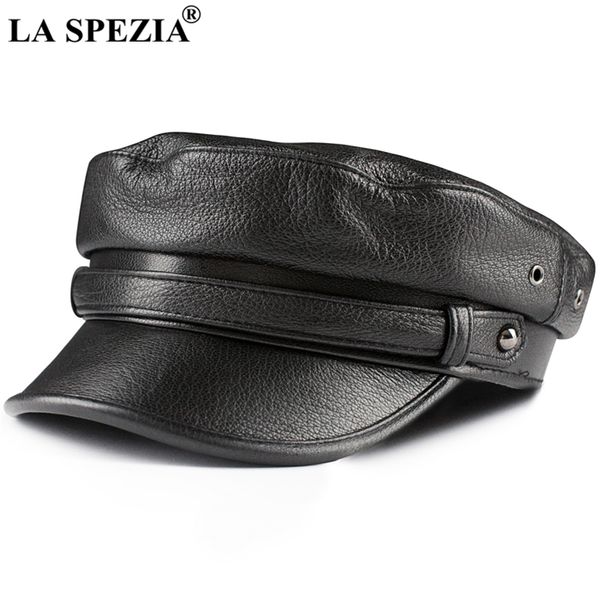 Bérets LA SPEZIA sboy Cap Femmes En Cuir Véritable Baker Boy Chapeau Véritable Peau De Mouton Dames Béret Noir Haute Qualité Plat 230821