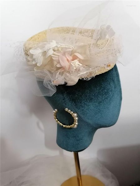 Bérets dames robe de soirée casquette médiévale chapeaux formels Vintage bohême femmes Fedoras maille Bonnet filles tête porte Floral