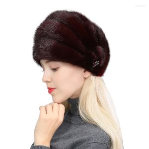 Berets Ladies Bur Hat 2023 Winter Fluffy Mink Russische dameshoofdband Outdoor Earmuff Ski Cap Warm Embet