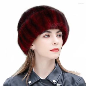 Bérets dames chapeau de fourrure 2024 hiver moelleux vison russe bandeau femme en plein air cache-oreilles casquette de ski seau chaud