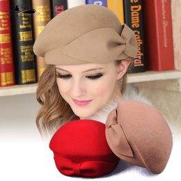 Berets dames hoed voor vrouwen vintage 100 wol vilt pilbox hoeden zwarte fascinator winter fedoras boog baret kerk 221130