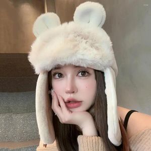 Bérets dames chapeau Ultra-épais hiver chaud en peluche avec des oreilles mignonnes pour les femmes résistant au froid oreille-rabats Super doux cache-oreilles confortable